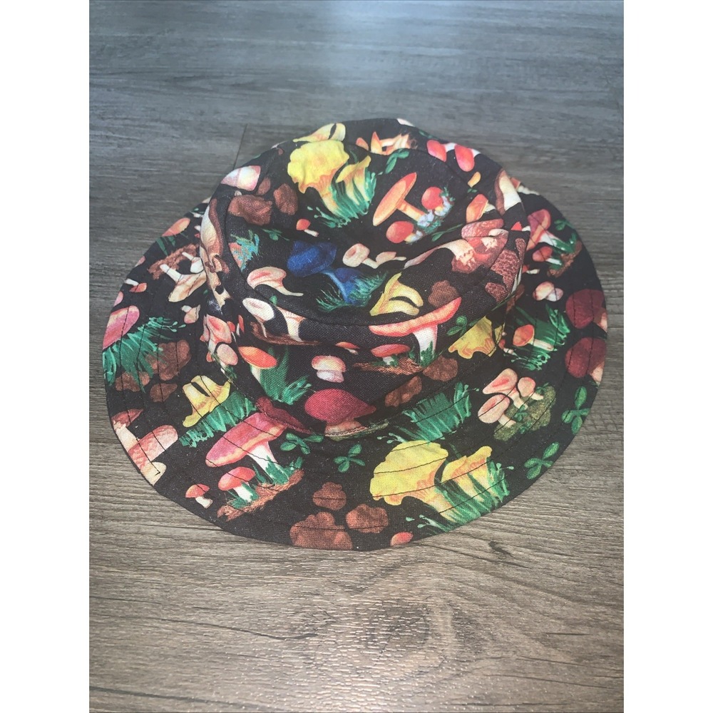 The Collection Royal Mushroom Forest Bucket Hat Black Cotton Packable Sun Cap